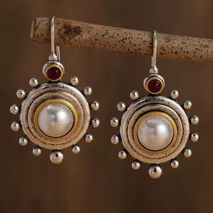 Ethnic Vintage Silver Gold Pearl Earrings